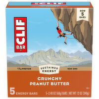 CLIF CLIF BAR - Crunchy Peanut Butter - Made with Organic Oats - 11g Protein - Non-GMO - Plant Based - Energy Bars - 2.4 oz. (5 Pack) - 12 Ounce 