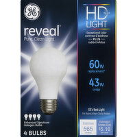 GE Light Bulbs, Halogen, HD+ Light, 43 Watts - 4 Each 