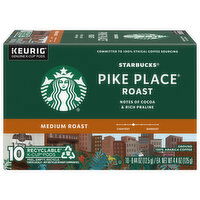 Starbucks Coffee, 100% Arabica, Ground, Medium Roast, Pike Place Roast, K-Cup Pods - 10 Each 