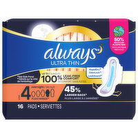 Always Pads, Ultra Thin, Flexi-Wings, Overnight, Size 4