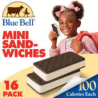 Blue Bell Mini Ice Cream Sandwiches, Vanilla - 16 Each 