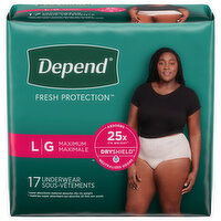 Depend Underwear, Maximum, Large - 17 Each 