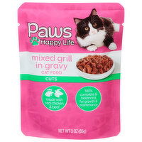 Paws Happy Life Cat Food, Mixed Grill in Gravy, Cuts - 3 Ounce 