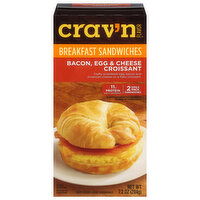 Crav'n Flavor Breakfast Sandwiches, Bacon, Egg & Cheese Croissant, Single Pack - 2 Each 