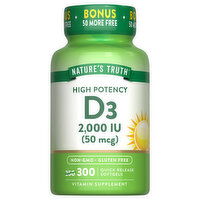 Nature's Truth Vitamin D3, High Potency, 2,000 IU (50 mcg), Quick Release Softgels