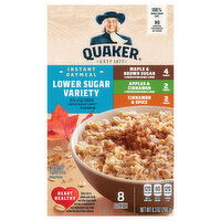 Quaker Oatmeal, Lower Sugar Variety, Maple & Brown Sugar/Apples & Cinnamon/Cinnamon & Spice, Instant - 8 Each 