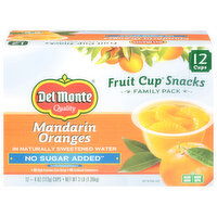 Del Monte Fruit Cup Snacks, No Sugar Added, Mandarin Oranges, Family Pack - 12 Each 