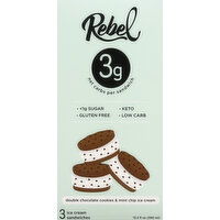 Rebel Ice Cream Sandwiches, Double Chocolate Cookies & Mint Chip - 3 Each 