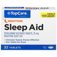 TopCare Sleep Aid, Nighttime, 25 mg, Tablets - 32 Each 