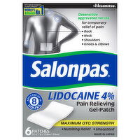 Salonpas Pain Relieving Gel-Patch, Lidocaine 4% - 6 Each 