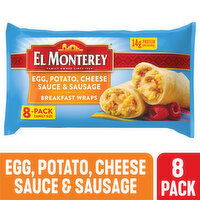 El Monterey Breakfast Wraps, Egg, Potato, Cheese Sauce & Sausage, 8-Pack Family Size - 8 Each 