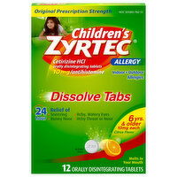 Zyrtec Allergy Relief, Original Prescription Strength, 10 mg, Dissolve Tabs, Citrus Flavor, 24 Hour - 12 Each 