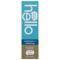 Hello Toothpaste, Fluoride Free, Antiplaque + Whitening, Natural Peppermint - 4.7 Ounce 