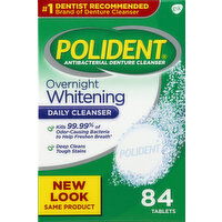 Polident Antibacterial Denture Cleanser, Overnight Whitening, Tablets, Triple Mint Freshness - 84 Each 