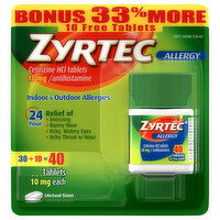 Zyrtec Allergy, Indoor & Outdoor Allergies,10 mg, Tablets - 40 Each 