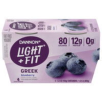 Dannon Yogurt, Fat Free, Blueberry, Greek - 4 Each 