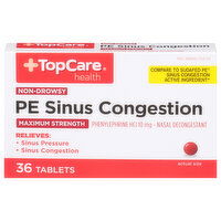 TopCare PE Sinus Congestion, Non-Drowsy, Maximum Strength, 10 mg, Tablets - 36 Each 