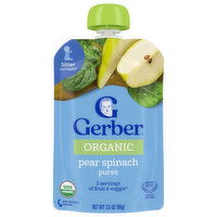 Gerber Puree, Organic, Pear Spinach, Sitter 2nd Foods - 3.5 Ounce 