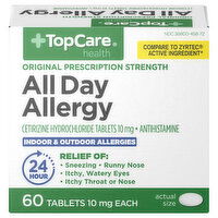 TopCare All Day Allergy, Original Prescription Strength, 10 mg, Tablets - 60 Each 