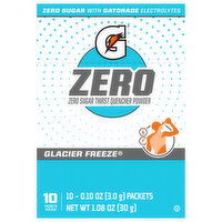 Gatorade Thirst Quencher Powder, Zero Sugar, Glacier Freeze - 10 Each 