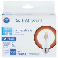 GE Light Bulbs, LED G25, Soft White, 5.5 Watts, Classic Shape, 2 Pack