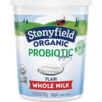 Stonyfield Organic Yogurt, Probiotic, Whole Milk, Plain - 2 Pound 