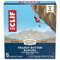 CLIF BAR - Peanut Butter Banana with Dark Chocolate Flavor - Made with Organic Oats - Energy Bars - Non-GMO - Plant Based Protein Bars (5 Pack) - 12 Ounce 