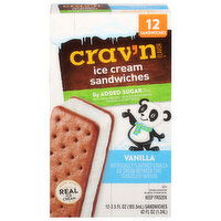 Crav'n Flavor Ice Cream Sandwiches, Vanilla - 12 Each 