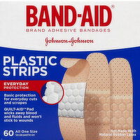 Band-Aid Bandages, Adhesive, Plastic Strips, All One Size - 60 Each 