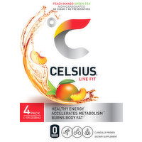 Celsius Energy Drink, Peach Mango Green Tea, 4 Pack