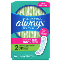 Always Pads, Ultra Thin, Long Super, Size 2 - 40 Each 