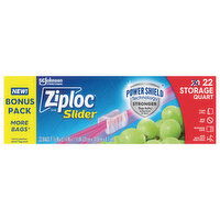 Ziploc Slider Bags, Storage, Quart, Bonus Pack - 22 Each 