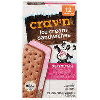 Crav'n Flavor Ice Cream Sandwiches, Neapolitan - 12 Each 