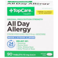 TopCare All Day Allergy, Original Prescription Strength, 10 mg, Tablets - 90 Each 