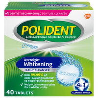 Polident Denture Cleanser, Antibacterial, Overnight Whitening, 4in1, Tablets - 40 Each 