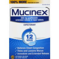 Mucinex Expectorant, 600 mg, 12 Hour, Extended-Release Bi-Layer Tablets - 40 Each 