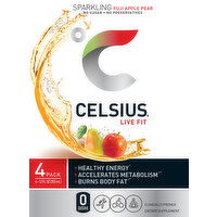 Celsius Energy Drink, Sparkling, Fuji Apple Pear, 4 Pack