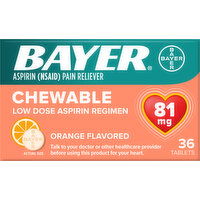 Bayer Aspirin, Low Dose, Orange Flavored, 81 mg, Chewable, Tablets - 36 Each 