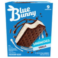 Blue Bunny Frozen Dairy Dessert, Vanilla, Sandwiches - 9 Each 