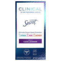 Secret Antiperspirant/Deodorant, Clinical, Clean Lavender, 72 HR, Invisible Solid - 1.6 Ounce 