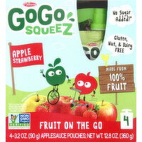 GoGo Squeez Apple Sauce, Fruit On The Go, Apple Strawberry, 4 Pack