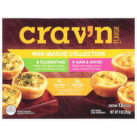 Crav'n Flavor Quiche Collection, Florentine/Ham & Swiss, Mini - 12 Each