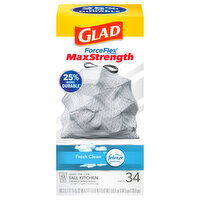 Glad Tall Kitchen Bags, Drawstring, Max Strength, Fresh Clean, 13 Gallon - 34 Each 