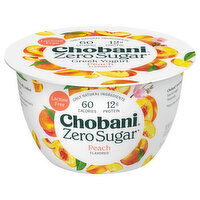 Chobani Yogurt, Greek, Nonfat, Zero Sugar, Peach Flavored - 5.3 Ounce 