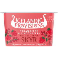 Icelandic Provisions Skyr, Low Fat, Strawberry & Lingonberry, Thick & Creamy - 5.3 Ounce 