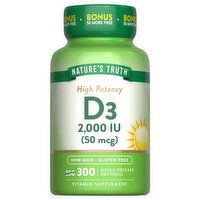 Nature's Truth Vitamin D3, High Potency, 2,000 IU (50 mcg), Quick Release Softgels