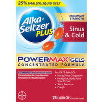 Alka-Seltzer Plus Sinus & Cold, Maximum Srength, PoweMax Gels - 24 Each 