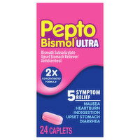 Pepto Bismol Upset Stomach Reliever/Antidiarrheal, 5 Symptom Relief, Caplets