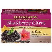 Bigelow Herbal Tea, Caffein Free, Plus Zinc, Blackberry Citrus, Tea Bags - 18 Each 