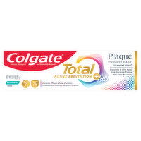 Colgate Dissolve and lift away gum harming plaque with daily brushing using Colgate Total Plaque Pro Release Fresh Mint Toothpaste. The minty toothpaste formula helps interfere with the harmful effects of plaque.